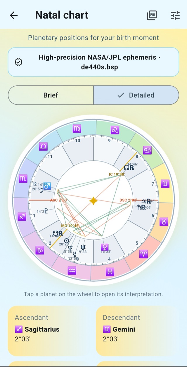SoulMap natal chart screen